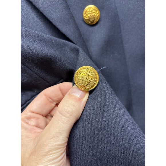 Vintage Ralph Lauren Women Navy Gold Button Dbl Breasted Blazer Sz 14 USA Made - Picture 3 of 8